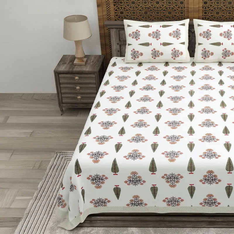 Desia Cotton Bedsheet (White,Red) - 240 TC media 3