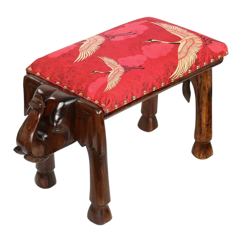 India Circus Acacia Wood Cranes Elephant Pouffe media 4