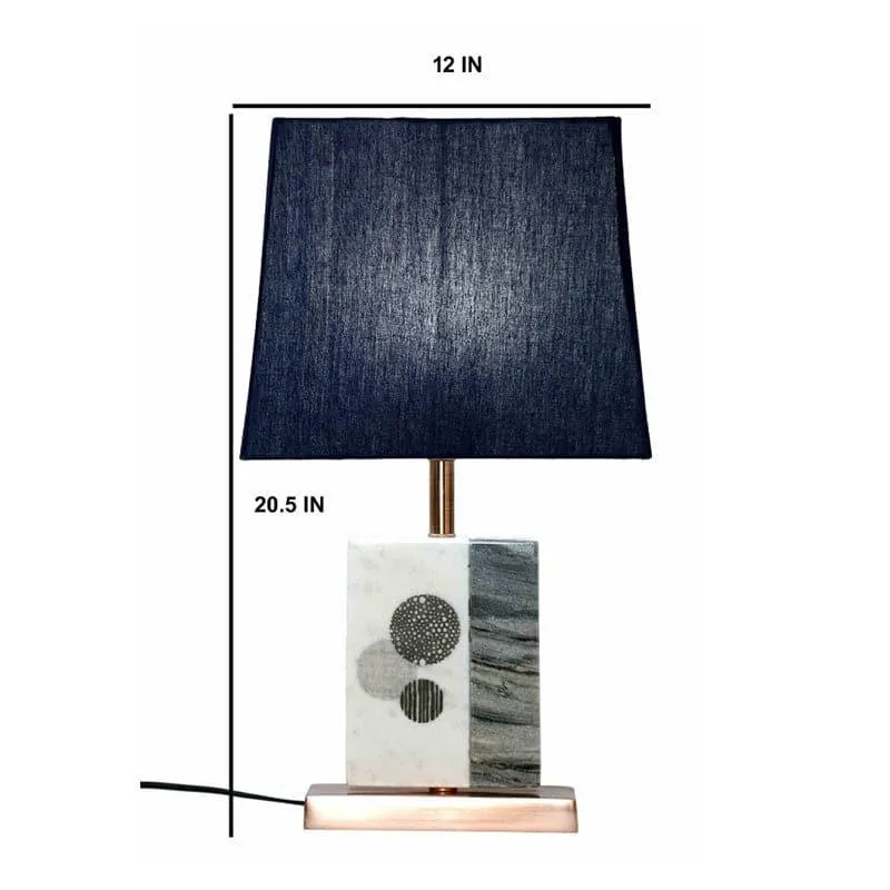 Blaze Printed Fabric Table Lamp With Marble & Brass Base - Blue,White media 5
