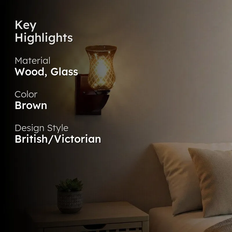 Honey Glow Decorative Walnut Base Glass Wall Lamp media 2