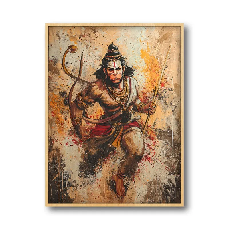Hanuman Ji Warrior Form Archival Paper Wall Art - Natural Brown Frame media 5
