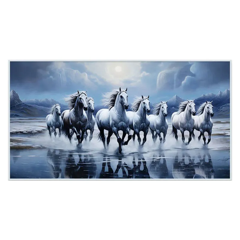 Mustang Moonrise Canvas Wall Painting With Frame - White media 3