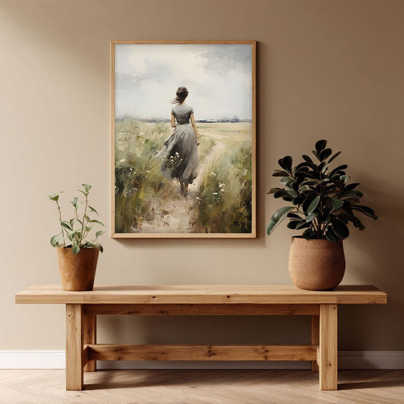Fields of Solitude Archival Canvas Wall Art - Natural Brown Frame