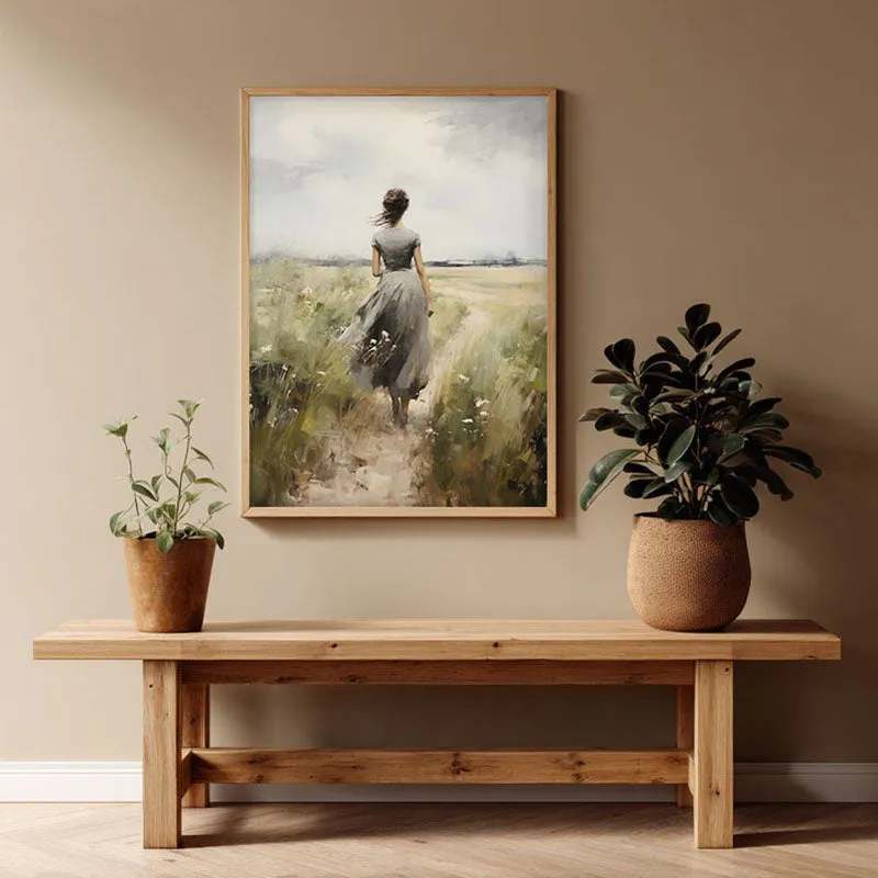 Fields of Solitude Archival Canvas Wall Art - Natural Brown Frame media 1