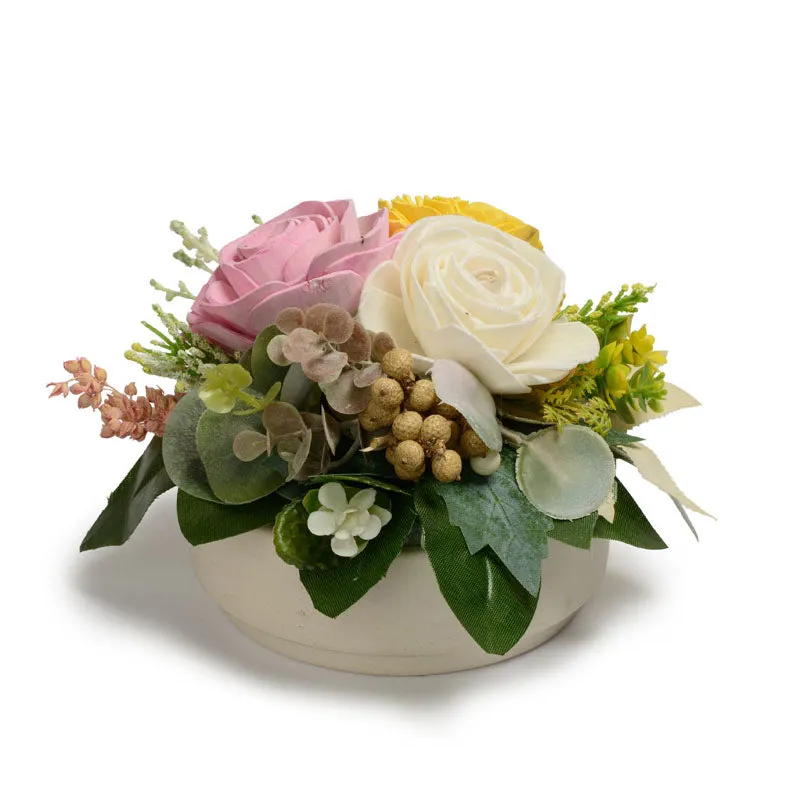 Morning Frost Artificial Solawood Flower Bunch With Pot media 5