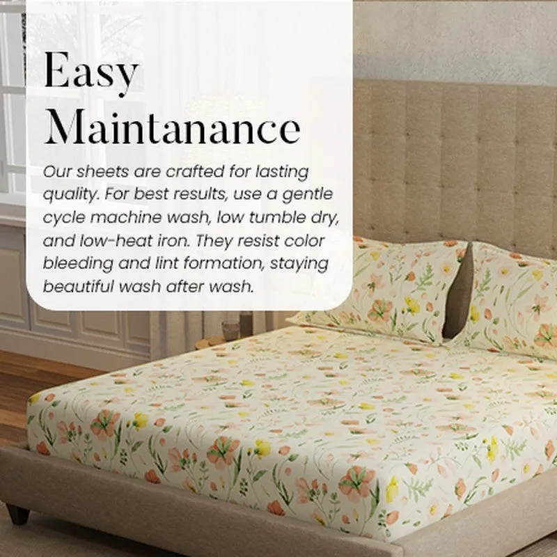 Urban Space Meadows Buttercream Cotton Bedsheet - 200 TC media 3