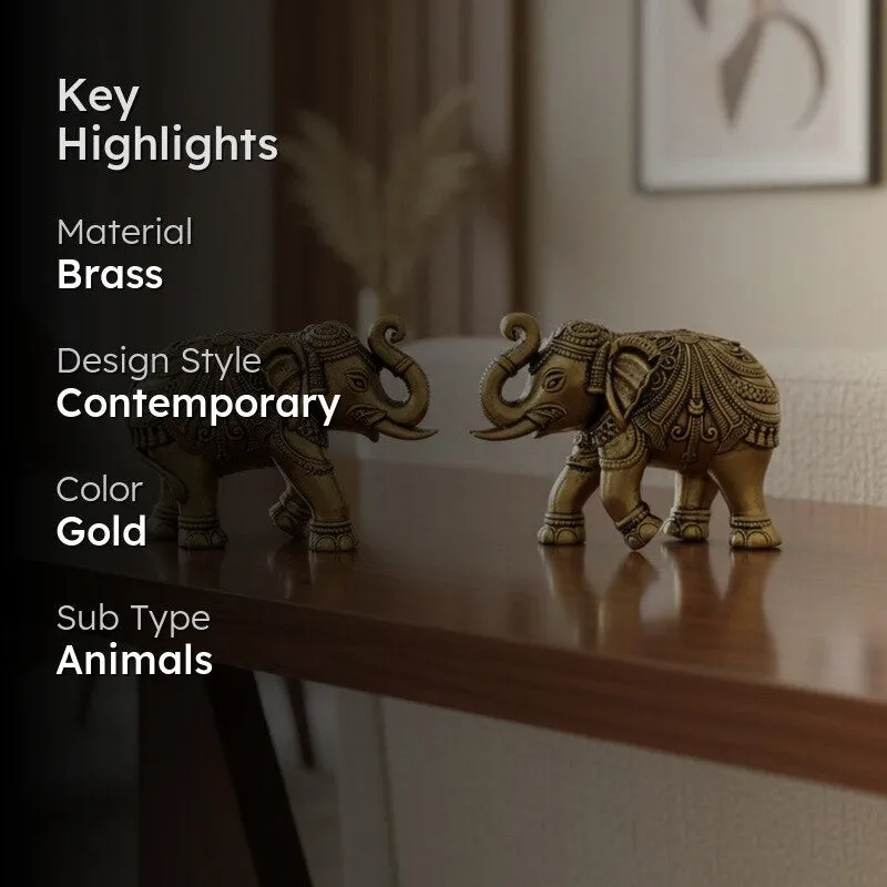 Divine Elephant Brass Showpiece - Set of Two media 2