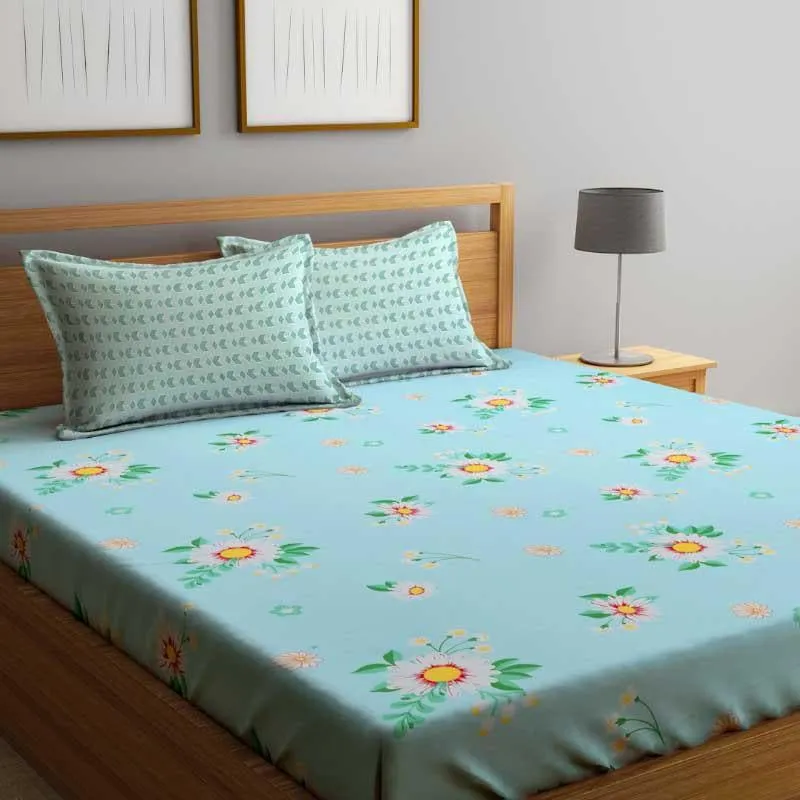 Blue Mosaic Floral Fitted Microfiber Bedsheet - 300 GSM media 1
