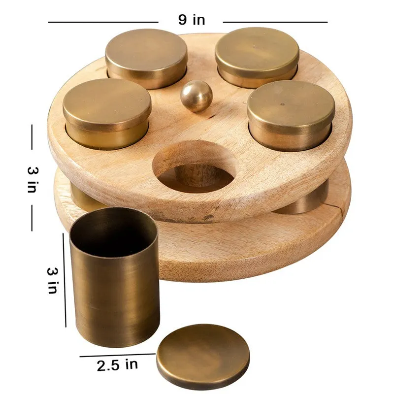 Opulix Mango Wood Round Masala Box - Three Piece Set media 7