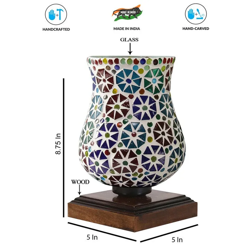 Glowzen Mosaic Glass Table Lamp With Wooden Base - Multicolor media 9