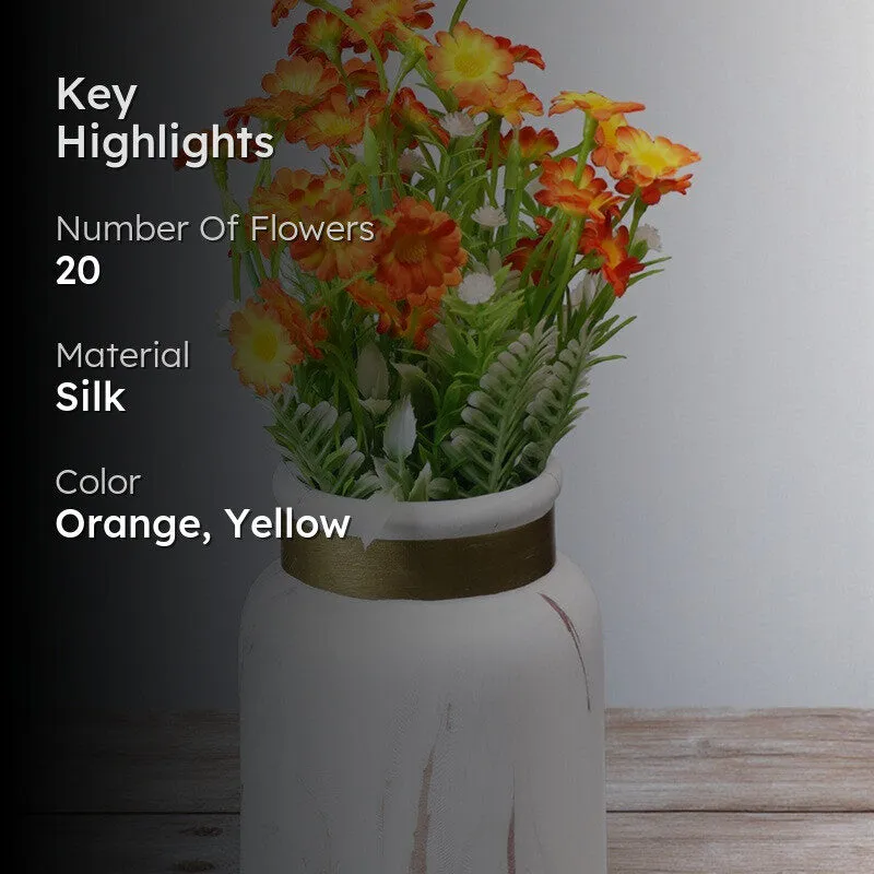Bit-Daisy Silk Artificial Flowers Stick - Orange & Yellow media 2