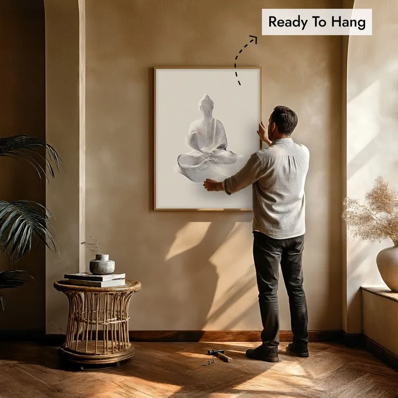 Tranquil Form of Buddha Wall Painting With Brown Frame media 6