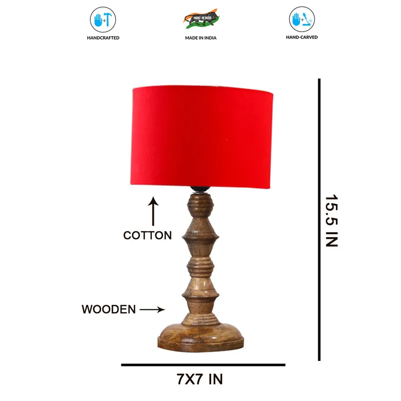 Cotin I Timber Wooden Table Lamp - Red,Brown media 7