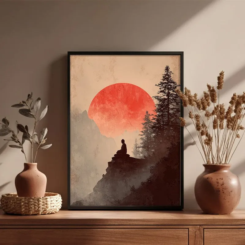 Crimson Sun II Over Silent Peaks Archival Paper Wall Painting With Black Frame media 5
