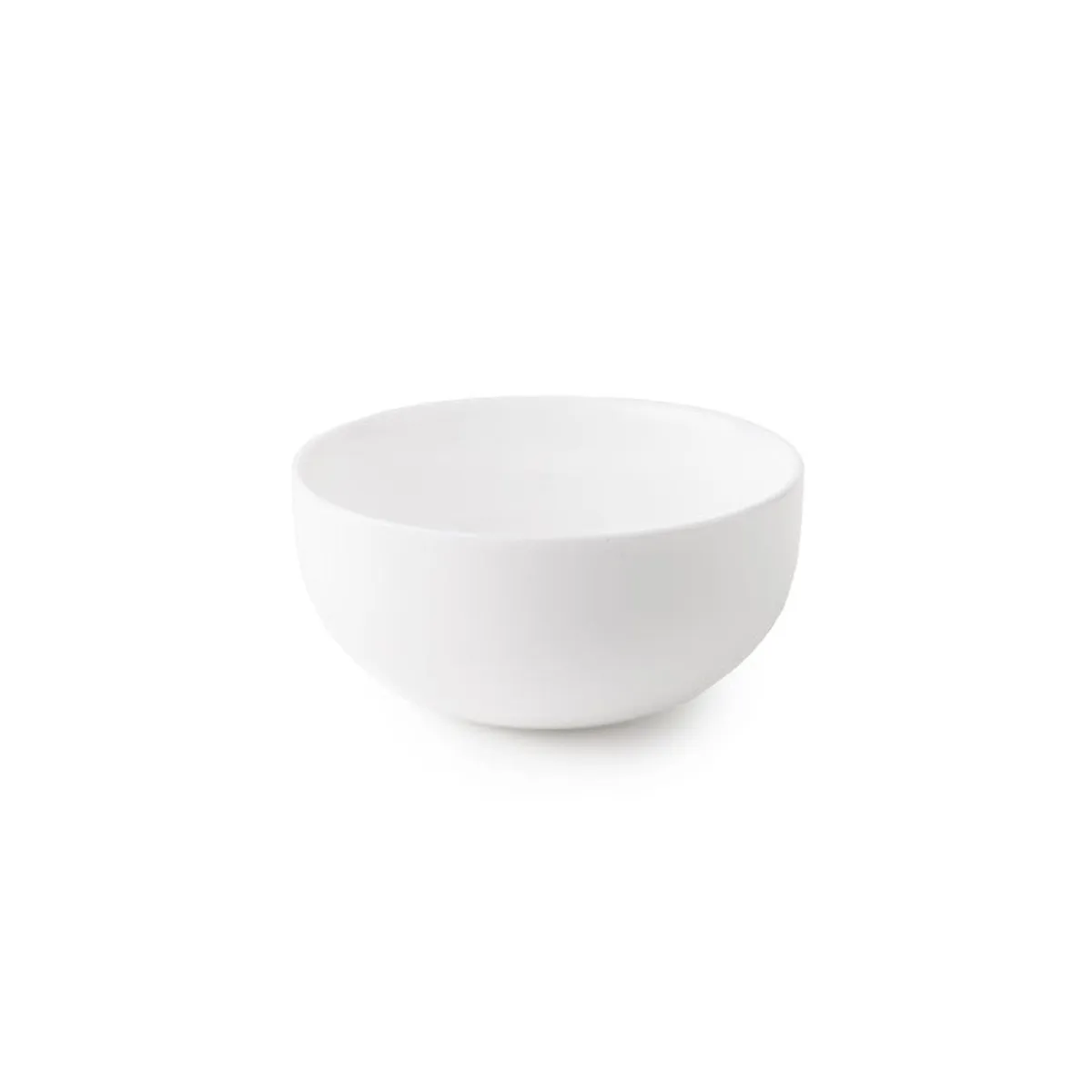 Single white round snack bowl shown on a white background