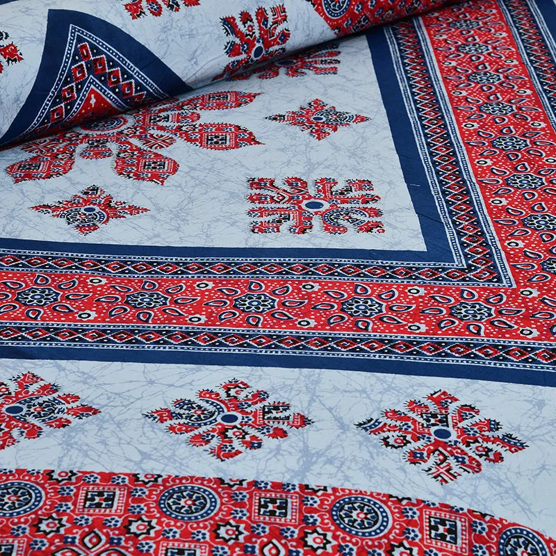 Akanksha Ethnic Cotton Bedsheet (Red,Blue) - 180 TC media 5