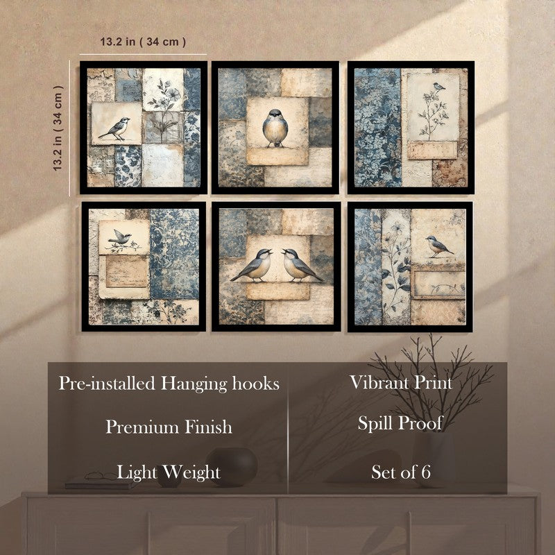 Weathered Nest Paper Wall Painting With Frame - Set Of Six media 8