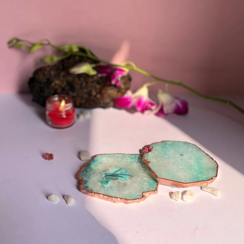 Suzzaine Handcrafted Crystal Agate Coaster (Green) - Set Of Two media 4