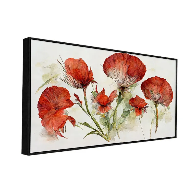 Red Autumn Petals Floral Canvas Wall Painting With Frame - Black media 4