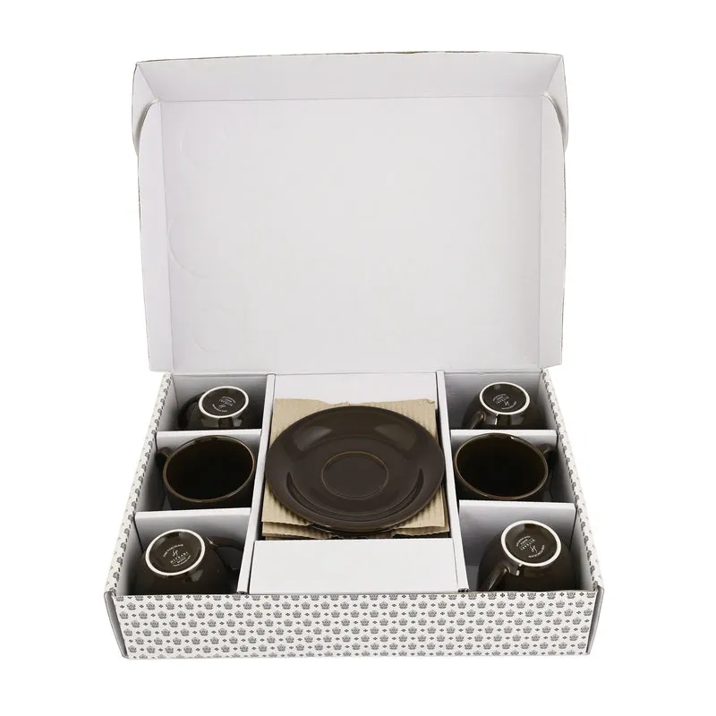 SipDelight Porcelain Cup & Saucer (Brown/190 mL Each) - Set of Six - 3