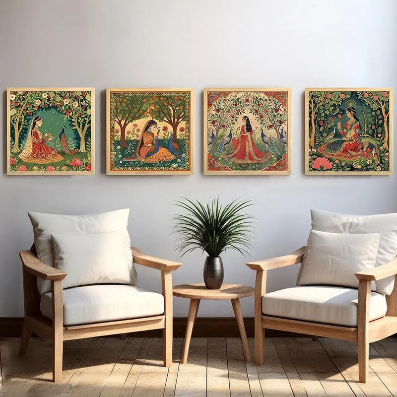 Vanasundari Mughal Wall Art With Frame - Set Of Four media 5