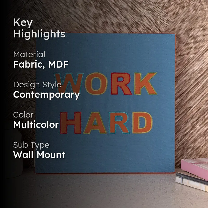 Work Hard Motivational MDF & Fabric Wall Accent media 2