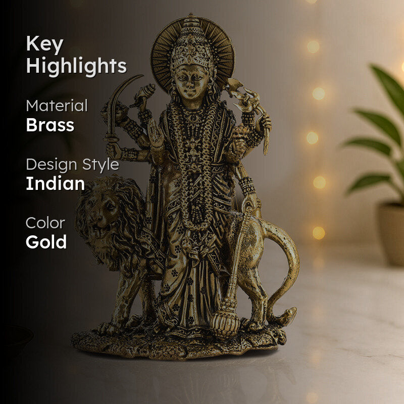 Powerful Shakti Brass Durga Idol - Gold media 2