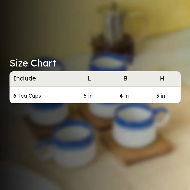 Nouvelle Ceramic Tea Cup (150 mL Each) /Blue)- Set of Six media 8