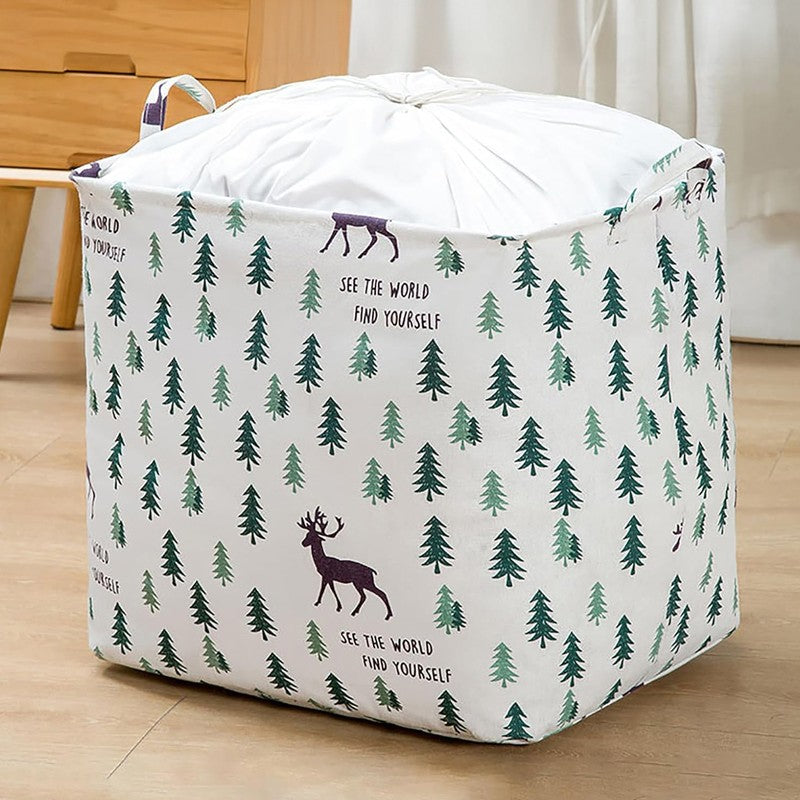 Foldable Fabric Laundry Basket Deer & Pine Tree Print Storage Bin