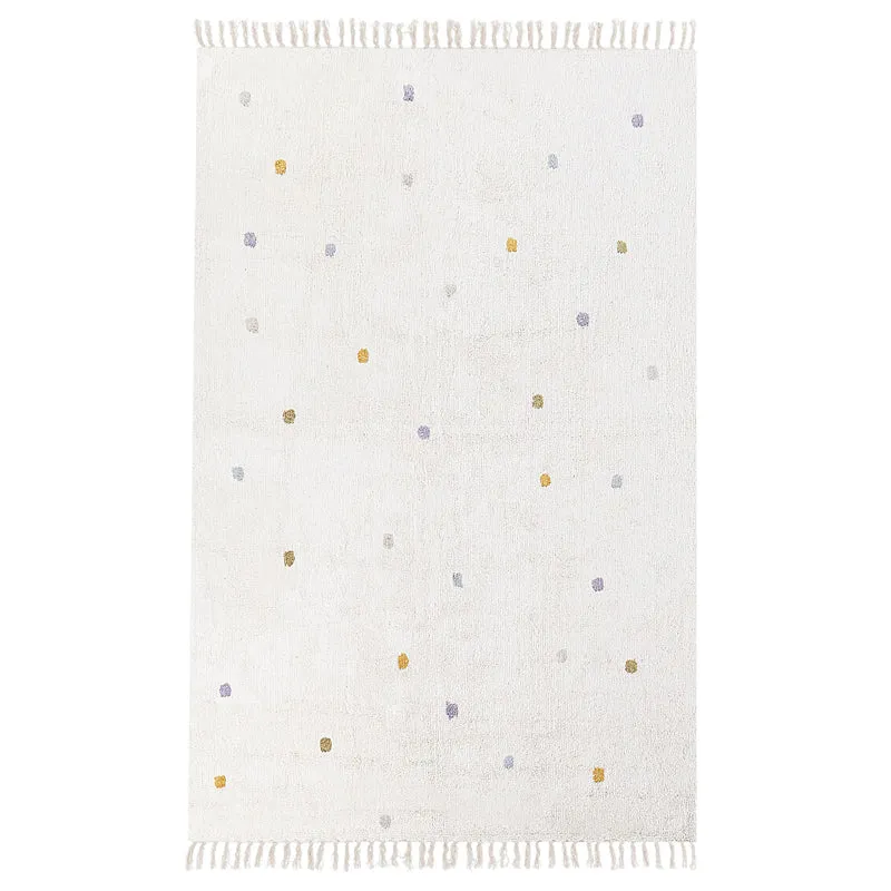 Polka Drops Tufted Cotton Area Rug - White, Multicolor - 1