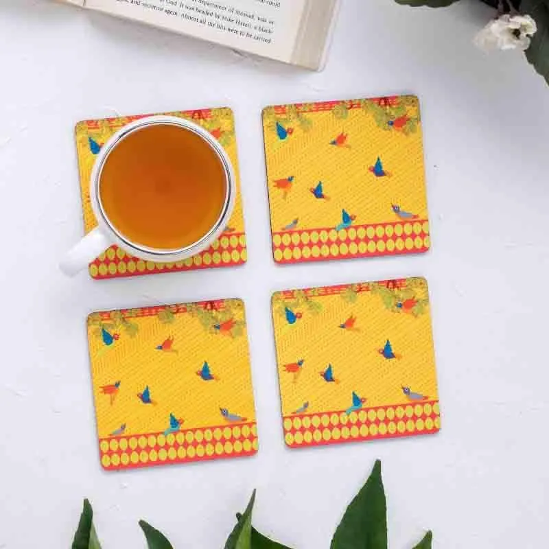 Gond Art Wooden Square Coaster - Set Of Four media 1