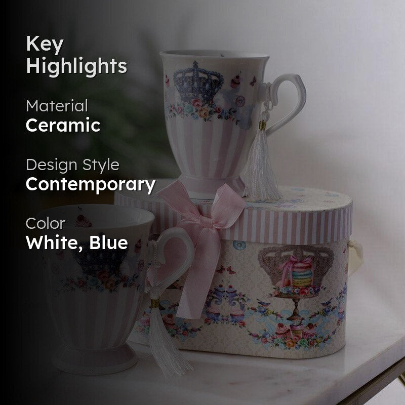 Crown Ceramic Coffee Mug (350 mL Each) - Set of Two media 2