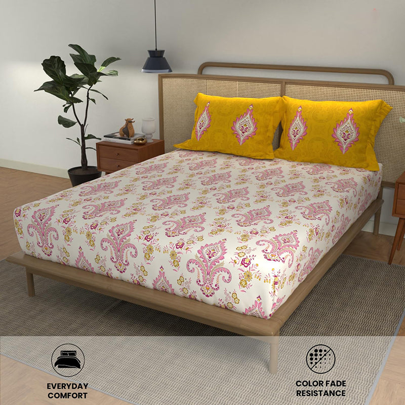 Urban Space Lyssa Cotton Bedsheet (Yellow,Pink) - 144 TC media 3