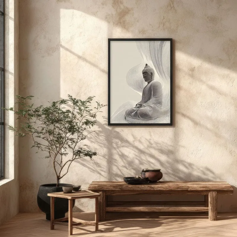 Quiet Contour Buddha Wall Painting With Black Frame media 5