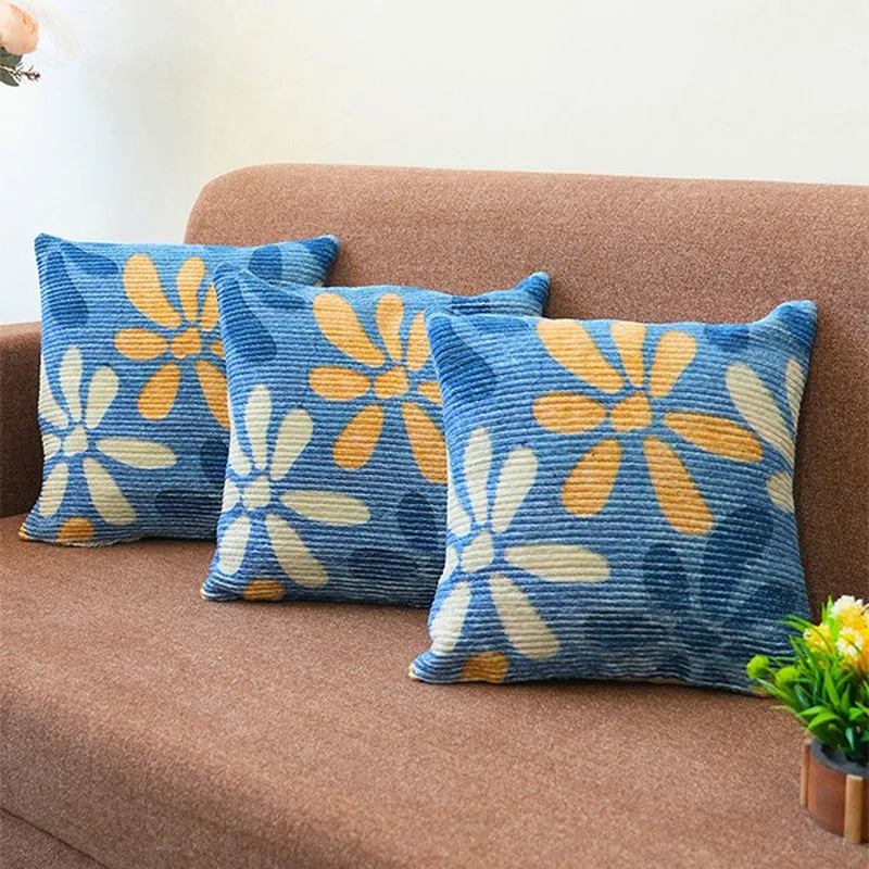 FloralGrace Cushion Cover (Blue, Yellow) - Set Of Three media 1