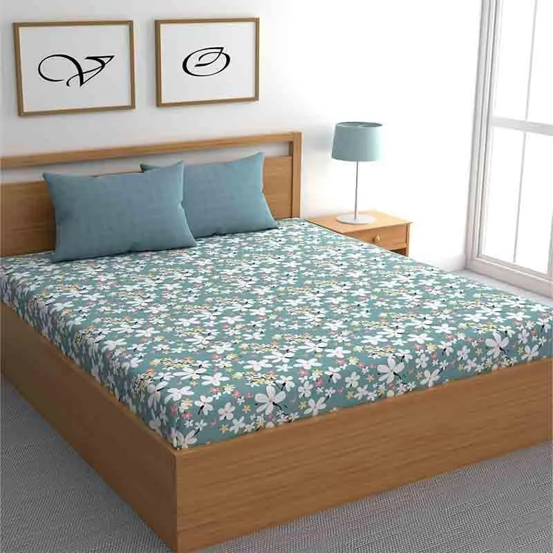 Floral Jewels Microfiber Bedsheet (Blue) - 150 GSM media 6