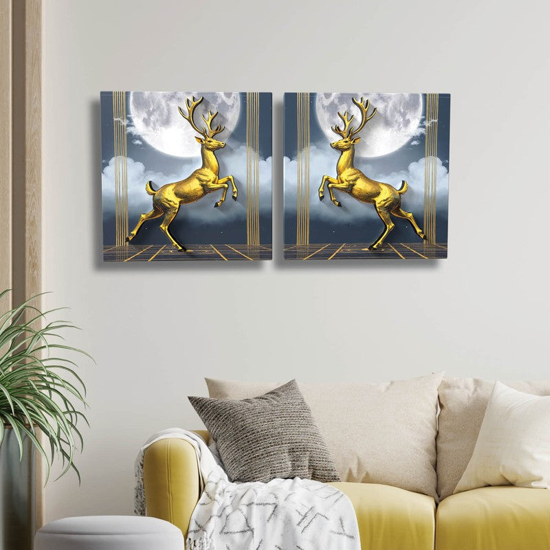 Royal Antlers Canvas 3D Wall Art - Set Of Two - 12 x 12 inches