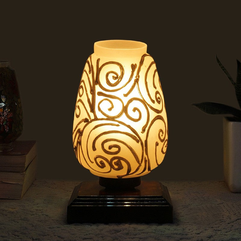Crestaglow Glass Table Lamp With Wooden Base - White & Gold