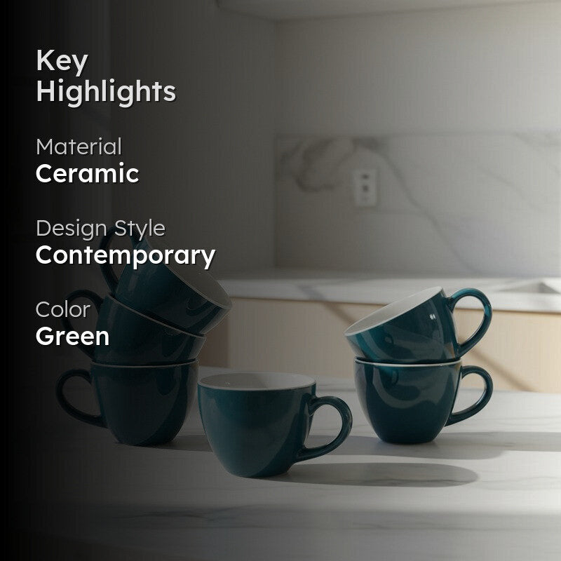 Ceramic Tea Cup (Deep Green/180 mL) - Set of Six media 2