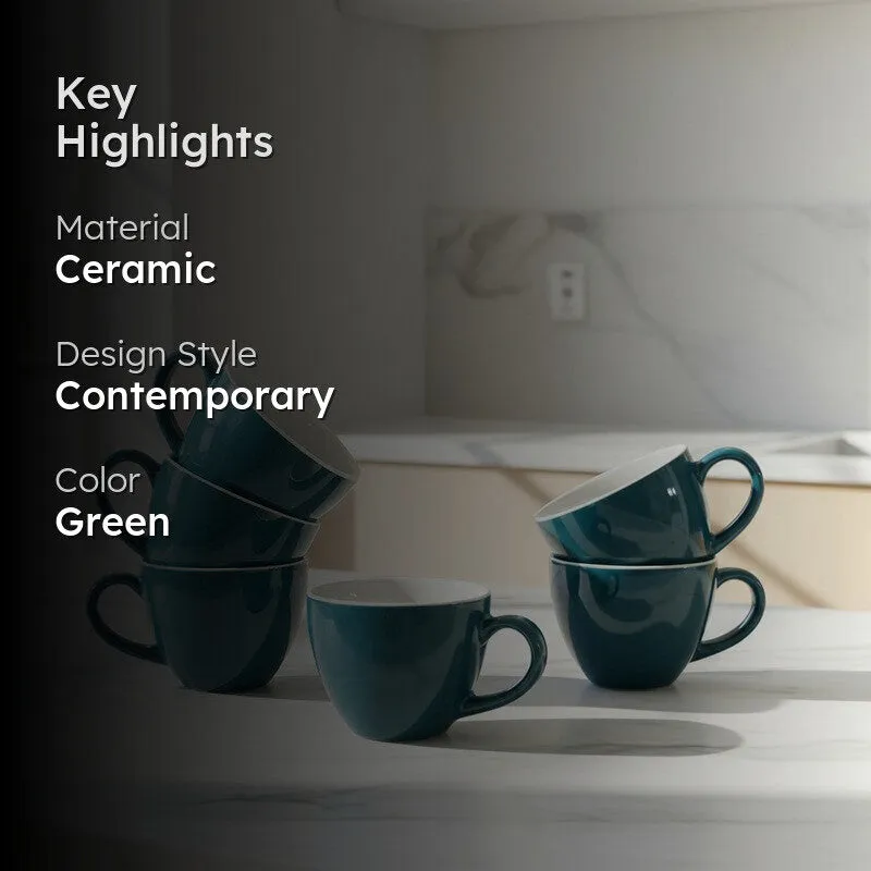 Ceramic Tea Cup (Deep Green/180 mL) - Set of Six media 2