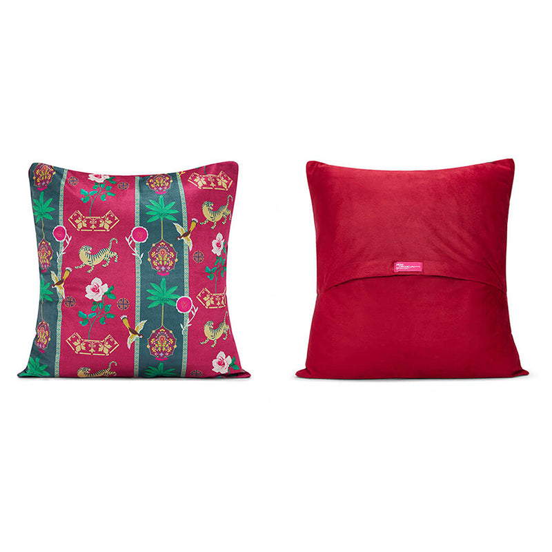 India Circus Roots & Fronds Printed Velvet Cushion Cover - Set Of Five media 6