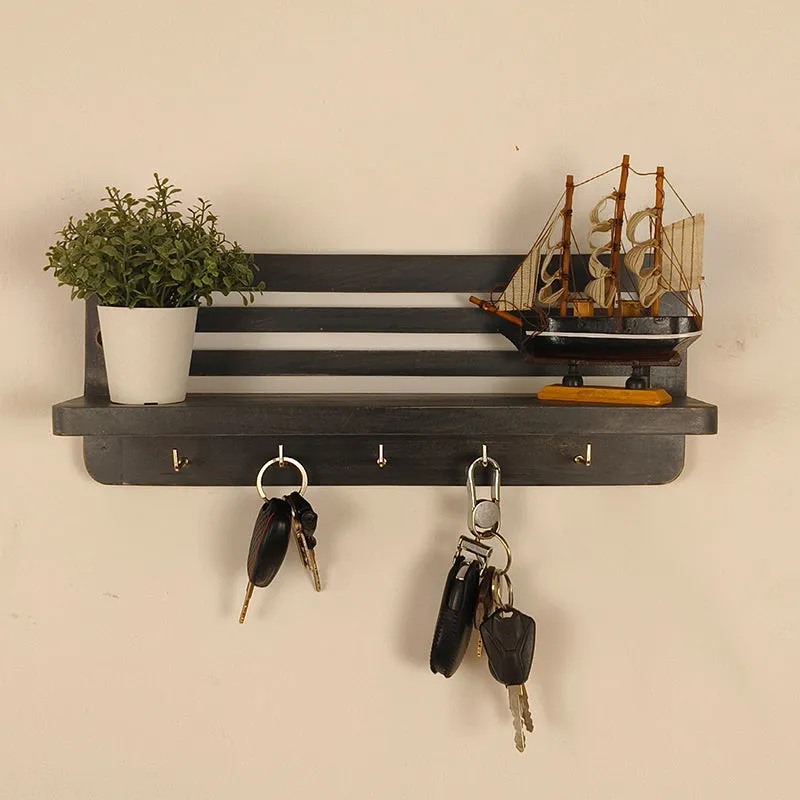 Sairandhri Wooden Wall Shelf Organiser with Key Holders media 3