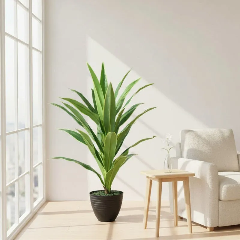 Faux Lush Dracaena Reflexa Plant With Black Fiber Pot - 3.6 Feet media 4