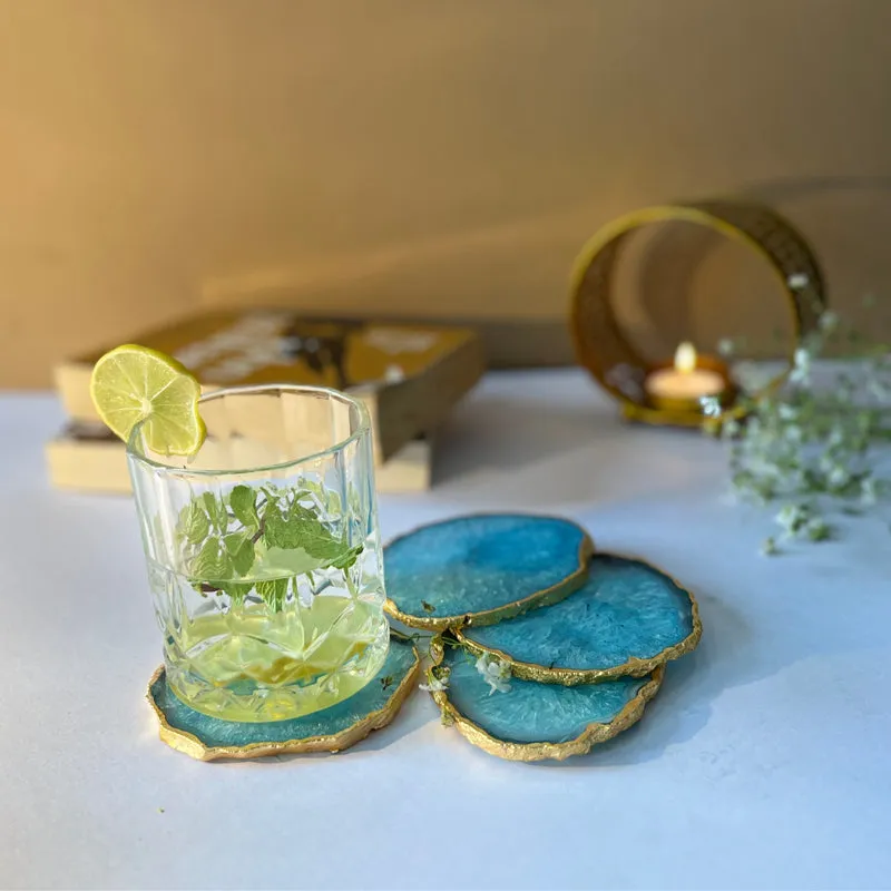 Celeste Handcrafted Crystal Agate Coaster (Turquoise) - Set Of Four media 4
