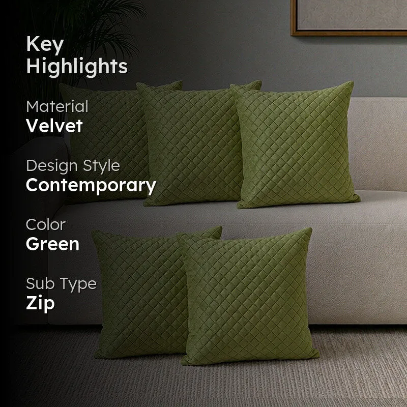 Orson Quilted Velvet Cushion Cover (Light Green) - Set Of Five - 2