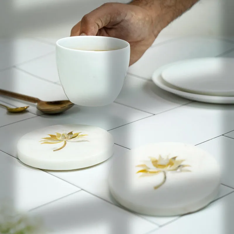 Lotus Marble Coaster With Mother Of Pearl Inlay (White) - Set Of Two media 3
