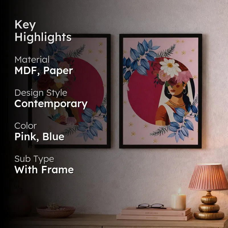 Diva Bloom Paper Wall Painting With MDF Frame - Set Of Two media 2