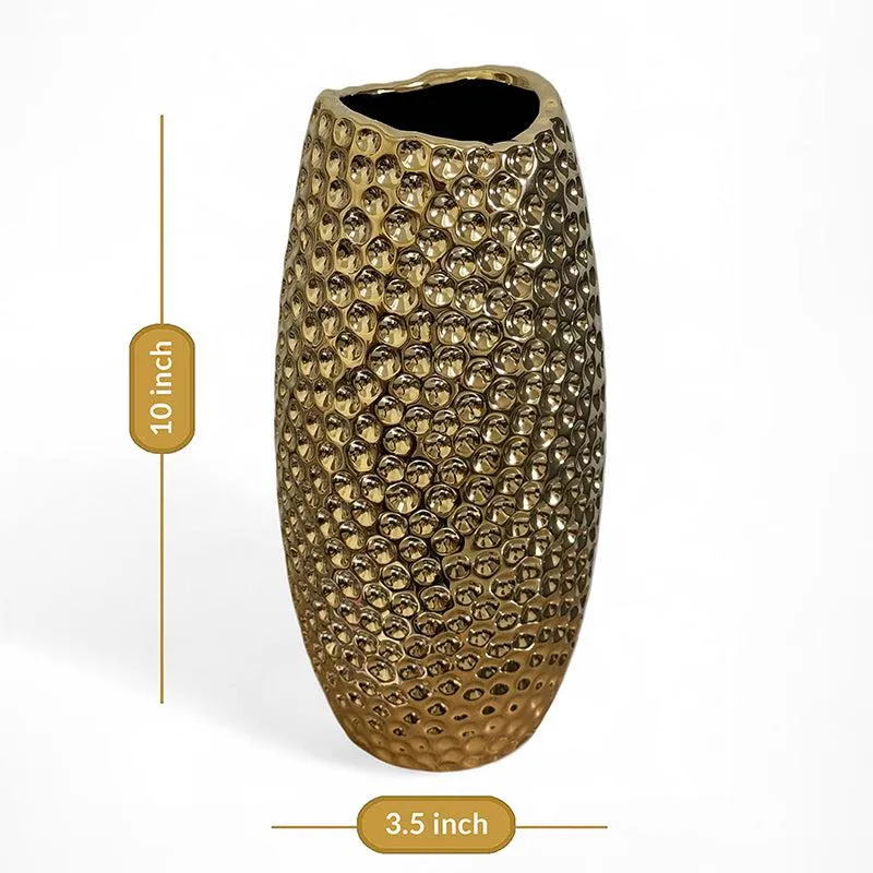 Rain Ridge Textured Ceramic Vase (Gold) - Large media 5
