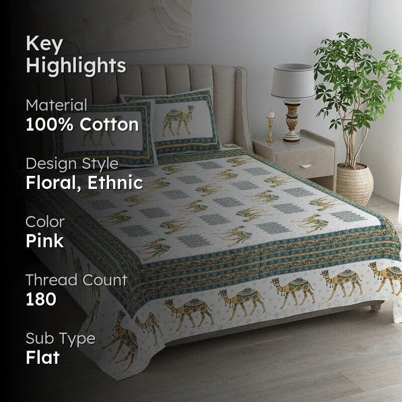 Bringa Cotton Bedsheet (Green, Yellow) - 180 TC media 2