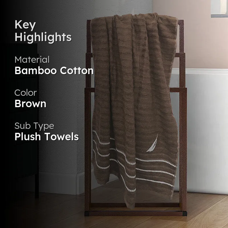 Nautica Oasis Stripe Bamboo Cotton Bath Towel - Brown media 2